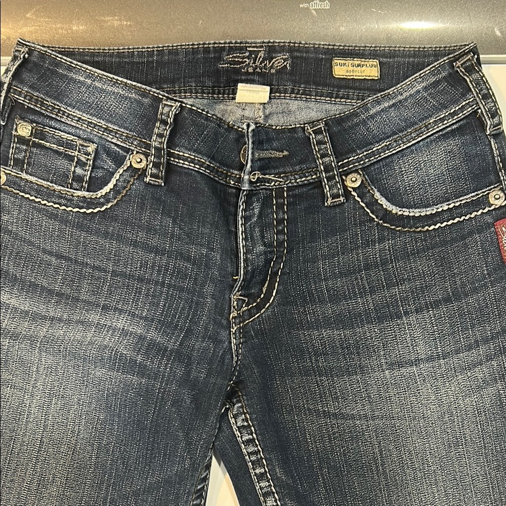 Silver Jeans Blue Straight Leg Jeans with Vintage Distress